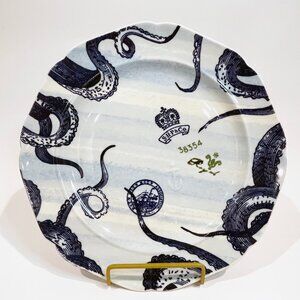 Anthropologie From the Deep 10.5" Dinner Plate Blue Octopus Kraken Sea Nautica